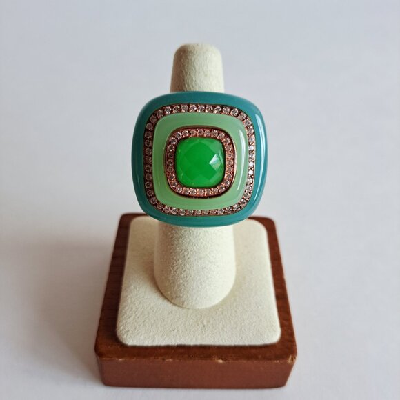 New Angelique de Paris Green Teal Resin Square Ring Size 7 - Picture 8 of 16